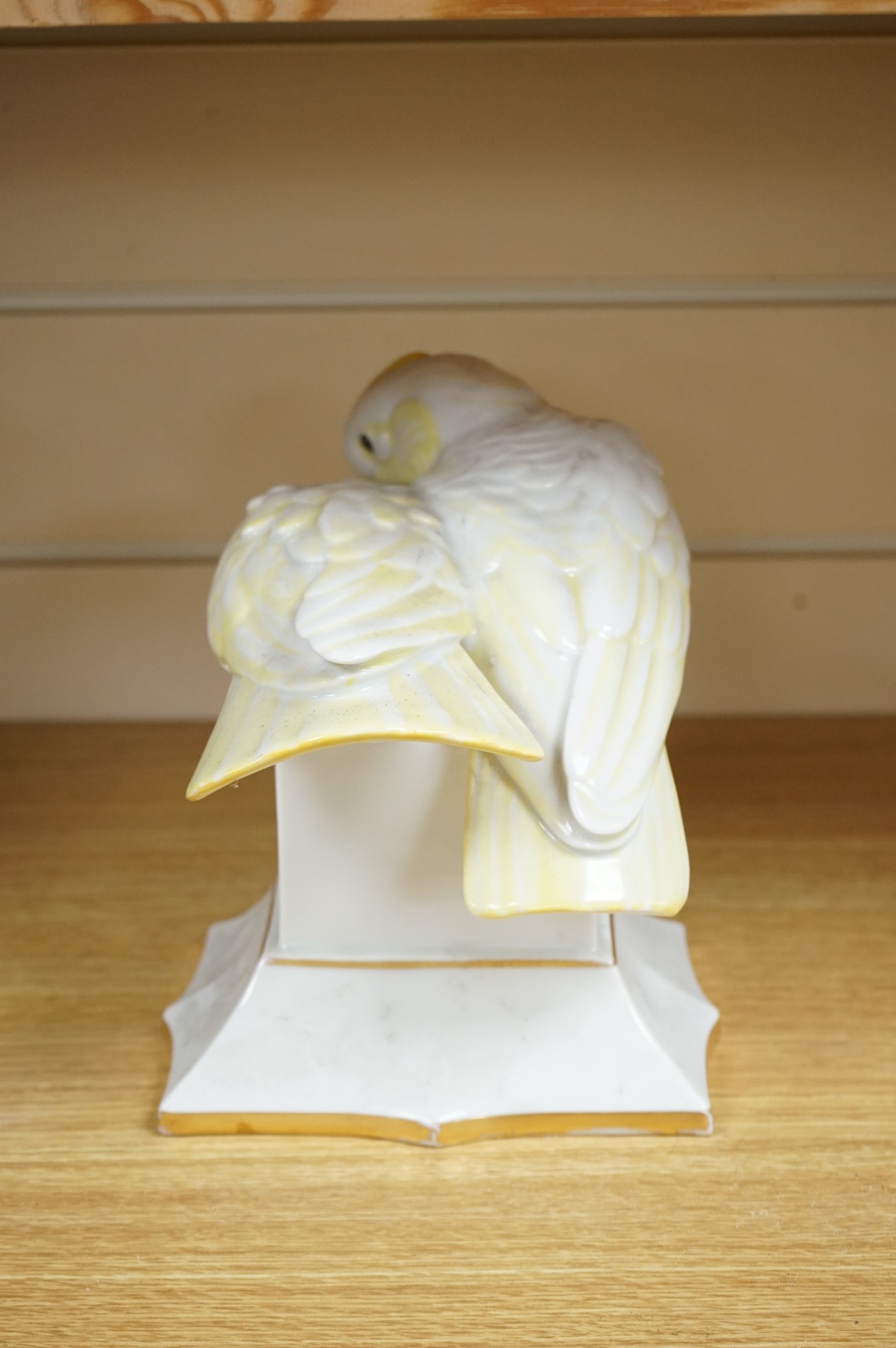 A Lorenz Hutschenreuther porcelain figure group of two cockatoos, stamped to the base, 19cm high